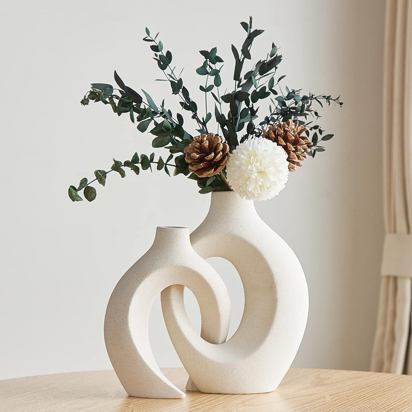 2Pcs Hollow Ceramic Vase Set, Nordic Modern Boho ins Style Decorative Ceramic Aesthetic Flower Vase for Home Decor Large Modern Ceramic Flower Vases for Wedding Party Dinner