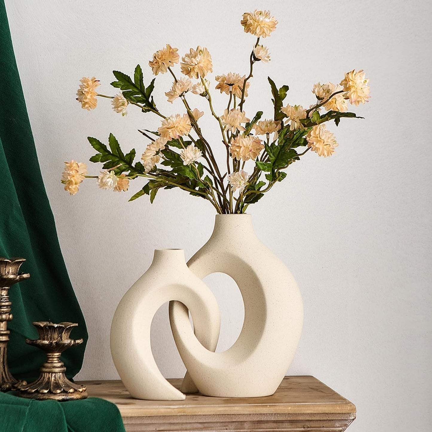 2Pcs Hollow Ceramic Vase Set, Nordic Modern Boho ins Style Decorative Ceramic Aesthetic Flower Vase for Home Decor Large Modern Ceramic Flower Vases for Wedding Party Dinner